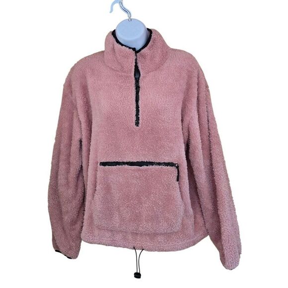 Pink Sherpa Half Zip pull over With Drawstring Hem boho fairycore cottagecore - Picture 1 of 6